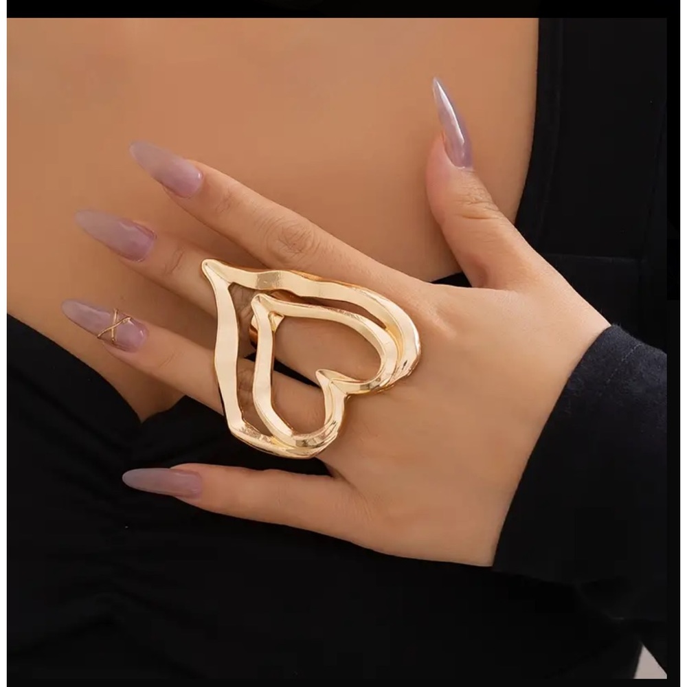 Oversized Gold Double Heart Design Ring